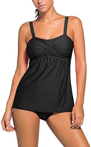 Snowyee Womens Plus Size Tank Top Bikini Briefs Sets Two-Piece Swimwear Bathing Suits Tankini(Black XL)