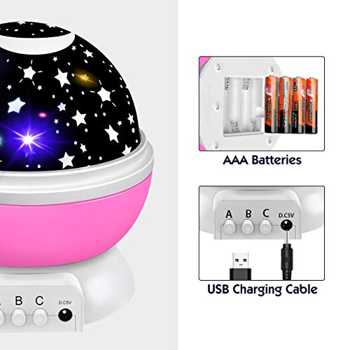 Girls Toys Age 2-10, Night Light Moon Star Rotating for Kids Baby Girls Toys for 3-10 Year Old Girls 2-10 Year Old Girl Gifts Birthday Best Christmas Xmas Halloween Gifts for Girls Pink DMUSNL03