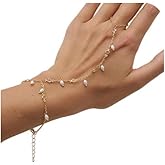 KYHNG Simple Pearl Hand Chain with Ring Summer Beach Beads Finger Rings Bracelet Wedding Bridal Anklet Bracelet Hand Body Jewelry for Women
