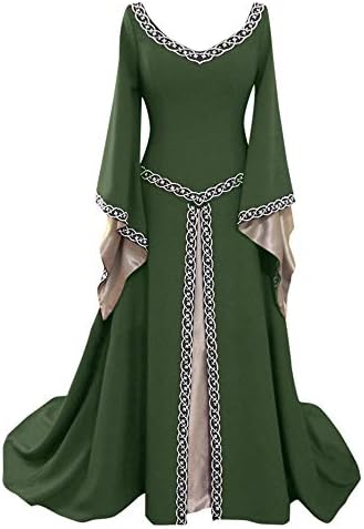 Caopixx Dress for Women Elegant 1950s Vintage Long Sleeve Medieval Dress Floor Length Cosplay Costume Princess Dress