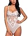 Avidlove Women One Piece Lingerie Mesh Fishnet Teddy Sexy Lace Bodysuit White Small