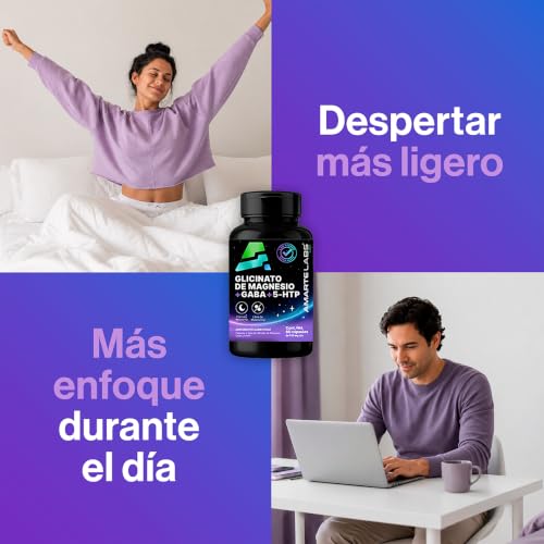 AMARTE LABS Fórmula Nocturna Sin Melatonina Magnesio Glicinato GABA 5HTP L Teanina Descanso y Relajación 60 Cápsulas