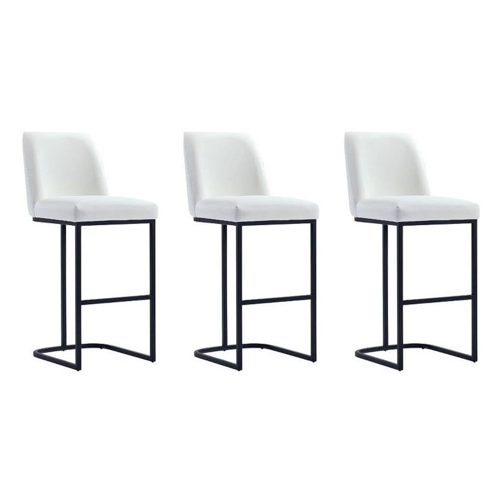 Photo 1 of ****SET OF TWO ONLY**** Manhattan Comfort Serena Modern Leatherette Upholstered Barstool | Sturdy Metal Frame with Matte Black Finish | High-Density Foam Padding | Elegant Design for Bar and Kitchen, White - Set of 3