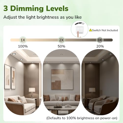 Laiebri Pack of 4 Recessed LED Spotlights Extra Flat 25 mm, 6 W, Dimmable 3 Intensities without Dimmer, 2700K 4000K 6000K, IP44 Portholes LED Ceiling, Cut Ø58-68 mm 230V, Black