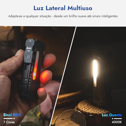 WUBEN X4 EDC Lanterna plana com luz RGB | minide 1500 lúmens com interruptor tático e ímã,portátil IP65 com clipe de bolso e USB-C para camping, verificações