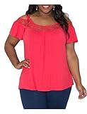 CutyKids Womens Shirts Plus Size Off Shoulder Lace Tops Blouse Short Sleeve Tees