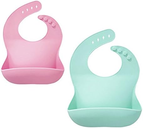 Waterproof Silicone Bib Easily Wipes Clean! Comfortable Soft Baby Bibs Keep Stains Off! Spend Less Time Cleaning after Meals with Babies or Toddlers! Set of 2 Colors (Pink / Turquoise)