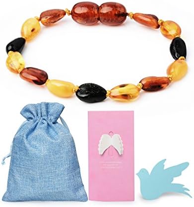 Rainbow Dove Baltic Amber Teething Bracelet Natural For Babies(Unisex) - Anti-inflammatory, Teething Pain Relief, Drooling, Fussiness Reduce Mix Cognac Honey Black 001