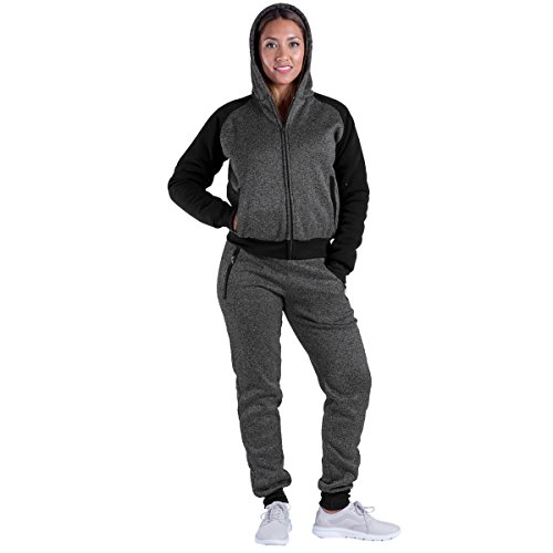 Eurogarment Women 2 Piece Tracksuit Fleece Hoodie and Pants Grey Purple Outfit Long Sleeve Oversized Sweatshirt Set (XXL, Dk.Grey)