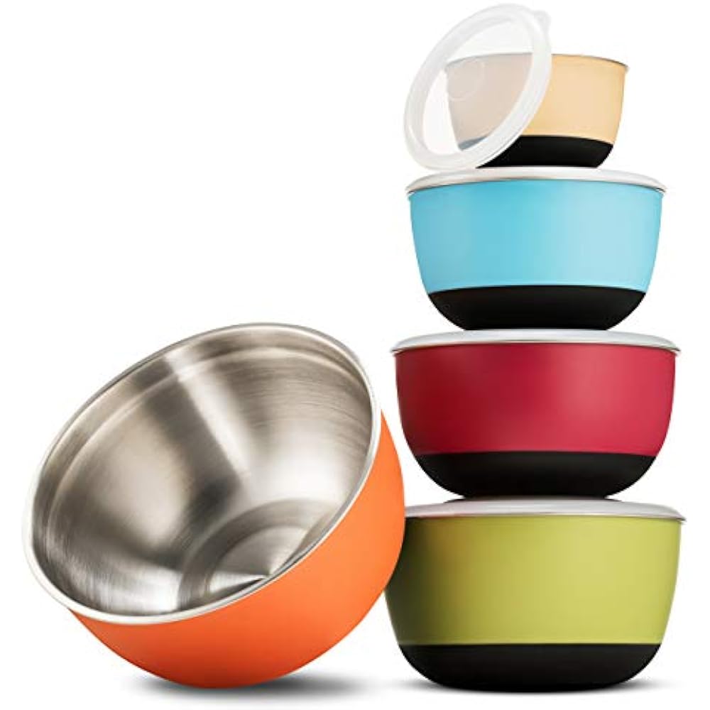 Premium Multicolor Stainless Steel Mixing Bowls With Airtight Lids (Set