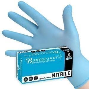Box of 100 Bodyguard 4 Blue Nitrile Lightly Powdered Disposable Gloves[Medium]