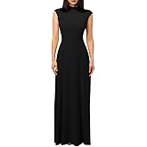 LAGSHIAN Women's Elegant Basic Maxi Dress High Neck Sleeveless Slim Formal Party Long Dresses
