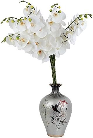 3pcs White Butterfly Orchid Phalaenopsis Flower Fabric Real Touch for Wedding Bouquet Floral Arrangement Home Hotel Ornament Party Décor - Long Stemmed - PF119-T3