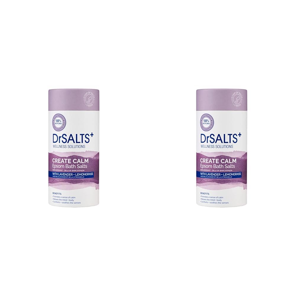 DrSALTS+ Calming Therapy Epsom Salts - Soothing Epsom Bath Salts to Relax Body and Mind with Lavender, Chamomile and Lemongrass Essential Oils, 750 g (Pack of 2)