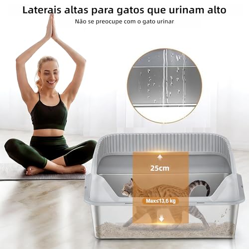 Caixa de Areia para Gatos em Aço Inoxidável com Tampa, Anti-vazamento, Fácil de Limpar, para Gatos Grandes e Múltiplos, Inclui Pá, bandeja de areia extra grande de aço