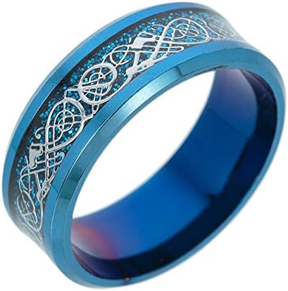 2018 Clearance Sale! Rings for Teen Boys Grils Jiayit Women Men Titanium Steel Dragon Ring With Silver Golden Dragon Stainless Steel Punk Rings Comfort Fit Wedding Band (6, Blue)