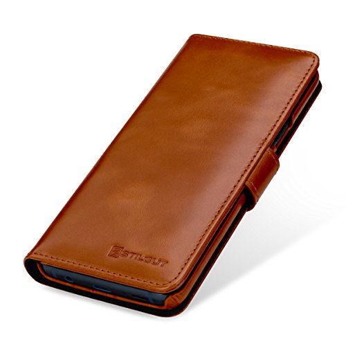 StilGut Samsung Galaxy S9+ (S9 Plus) Case. Flip Leather Wallet Cover with Card Slots, Cognac Brown - Thumbnail 3