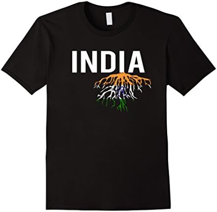 Mens India Roots T-Shirt India Flag Medium Black
