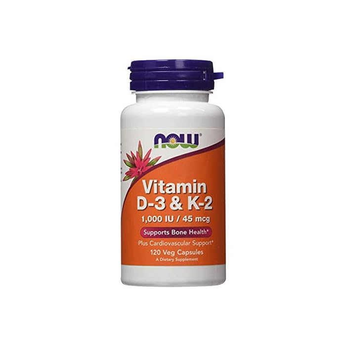 NOW Supplements, Vitamin D-3 & K-2, 1,000 IU/45 mcg, Plus Cardiovascular Support*, Supports Bone Health*, 120 Veg…