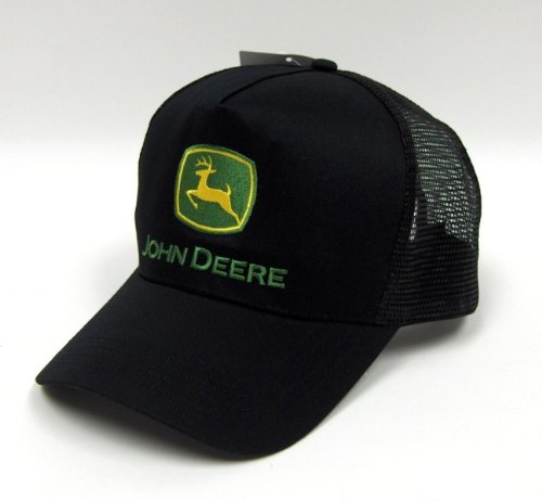 John Deere All Black Mesh Cap with Green Logo