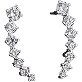 Crystals Ear Cuff Cartilage Earrings for Women Crawler Climber Earrings Cubic Zirconia Fashion Stud Victoria Bohemian Earring Hypoallergenic Crystal Jewelry Bride Wedding Earrings