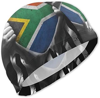 HHatt Lycra Swim Cap with South African American USA Flag Print, Swimming Bathing Cap for Boys Girls Kids