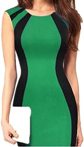 WIIPU Women Vintage Sleeveless wear to work business Pencil Dress(J364)- Xlarge green