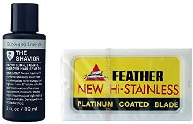 Grooming Lounge The Shavior and Feather Hi-Stainless Double Edge Razor Blades, 10 Blade Pack Bundle