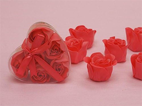 Elegant Red Rose Petal Soaps in Heart Shaped Box with Ribbon