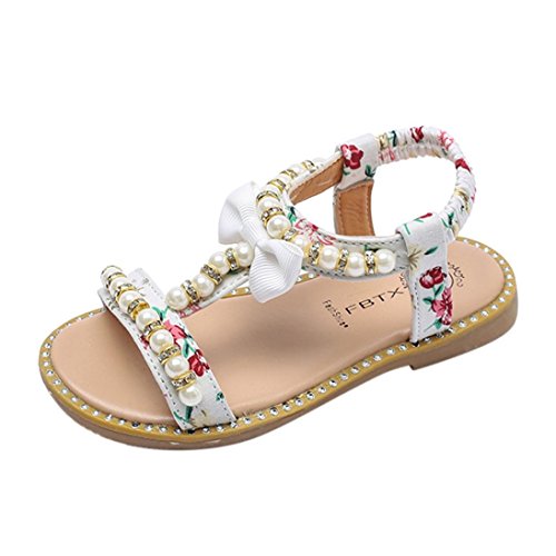 Goodtrade8 Infant Toddler Baby Girl Sandals Bow Pearl First Walker Strappy Roman Shoes Princess Slipper