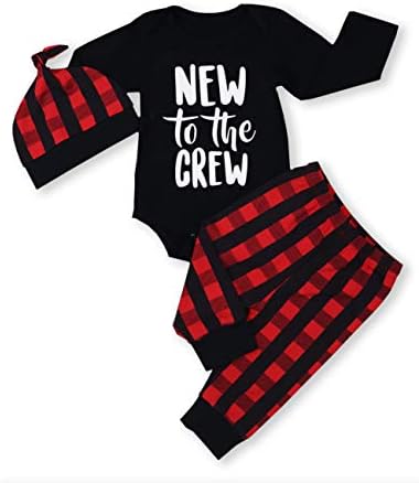 TUEMOS Newborn Infant Baby Boy Clothes Letter Print Romper Pants Set Hat 3PC Outfits Set