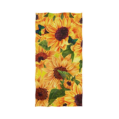 Naanle Chic Vibrant Yellow Sunflower Butterflies Soft Large Decorative Eco-Friendly Hand Towels Bath Towel Multipurpose for Bathroom, Hotel, Gym and Spa (16" x 30",Floral)