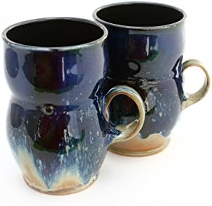 Set of Two Purple Accented Midnight Blue and Gold Coffee Mugs #26, Ceramic Mugs, Hand Thrown Coffee Cups