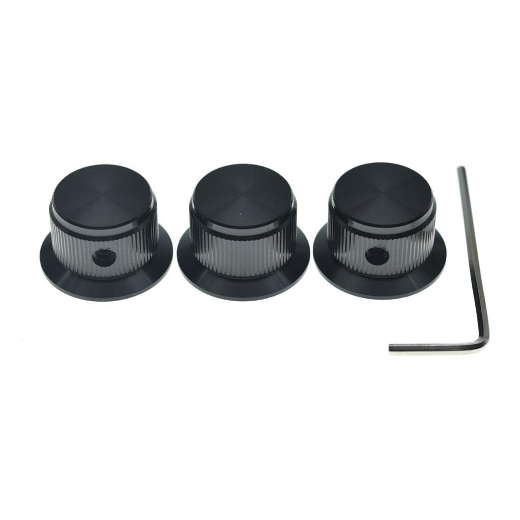 3-Pack Set Screw Style Aluminium Potentiometer Knobs 1/4" Universal Top Hat Knobs Bell Volume Tone Control Knobs for Guitar/Bass/AMPS/Preamps Black