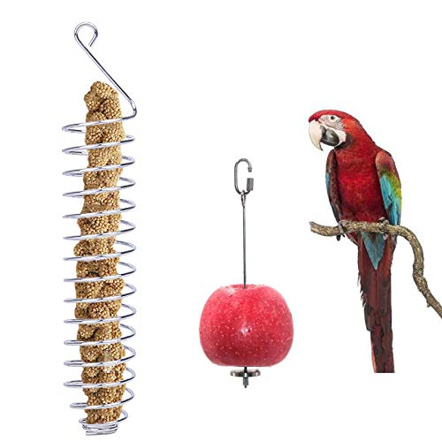 HAPY-SHOP-Bird-Food-HolderHanging-Stainless-Steel-Bird-Treat-FeedersFruit-Vegetable-SkewerParrots-Foraging-Toys-Bird-Food-Basket-for-Parrots-Cockatoo-Cockatiel-Parakeets-2-PCS