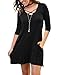 Grapent Women's Criss Cross Black 3/4 Sleeves Casual Shift Short Dress