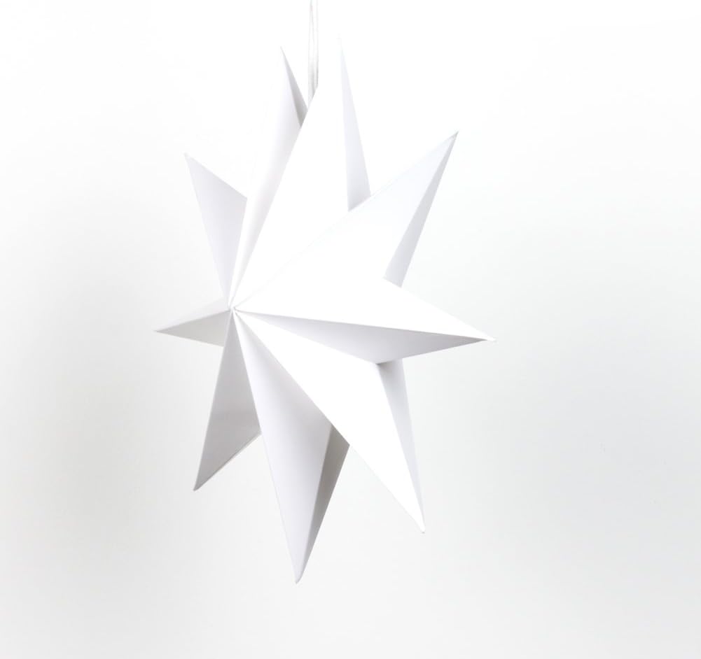 EASY JOY 3Pcs 9-Pointed Paper Star Lantern 3D Paper Stars Foldable Christmas Ceiling Decorations 12 Inch White Xmas Decorations Wedding Birthday Christmas Home Party Supplies - Image 4