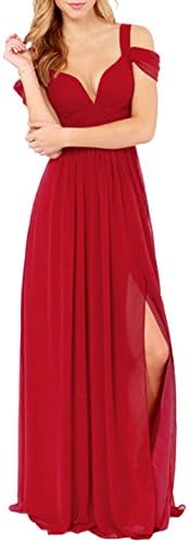 Richlulu Womens Plunge V Neck Off Shoulder Bridesmaid Cocktail Prom Evening Club Maxi Dress
