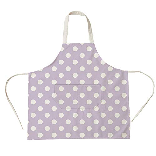3D Printed Cotton Linen Big Pocket Apron,Lavender,Big White Polka Dots on Pastel Colored Background Retro Style Pattern Print Decorative,Lavender White,for Cooking Baking Gardening