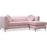 Glory Furniture Pompano Velvet Sofa Chaise in Pink