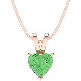 Clara Pucci 0.5 cttw Green Simulated Diamond Rose Gold-Plated Silver Necklace and Pendant for Women (18" Box Chain,Heart Cut,5mm)