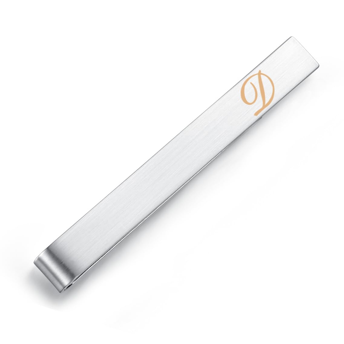 HONEY BEAR Mens Initial Alphabet Letter Tie Clip Bar - Normal Size for Business Wedding Gift,5.4cm,Brushed Silver A - Z (D)