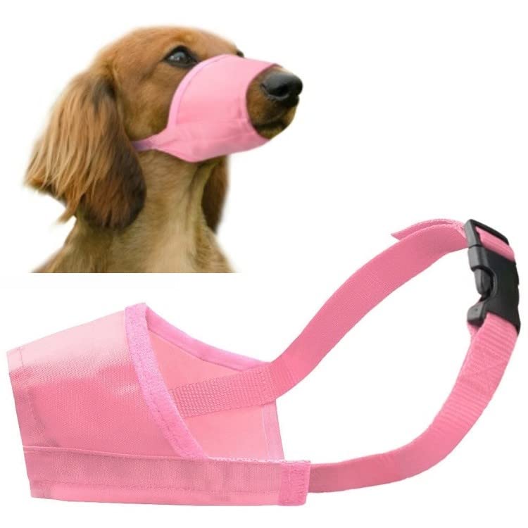 Pink Soft Nylon Dog Pet Puppy Muzzle 7 Sizes Adjustable Head Strap Prevent Chewing Biting Stop Barking Mask Mouth Cover Size 7