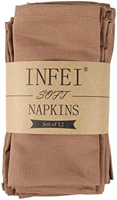 INFEI Soft Solid Color Linen Cotton Dinner Cloth Napkins - Set of 12 (40 x 40 cm) - For Events & Home Use (Coffee)