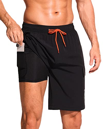 SILKWORLD Men's Swim Trunks with Compression Liner