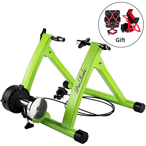 ProRide Indoor Bike Trainer Stand Bicycle Exercise Magnetic Stand with Noise Reduction Wheel with Bike Phone Holder