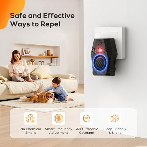 Ultrasonic Mice Repeller Mice Repellent Connect 4 Modes and Two Power Options Mosquito Repellent Control Device for Rat Insects Ants