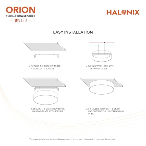 Halonix 8W White Orion Round Led Rimless Surface Downlighter| Led Ceiling Light for Home, Shop and Office |Pack of 1, White. - Polycarbonate 3