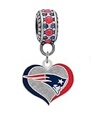 New England Patriots Swirl Heart Charm Fits Most bracelet Lines Including Pandora, Chamilia, Troll, Biagi, Zable, Kera, Personality, Reflections, Silverado and More