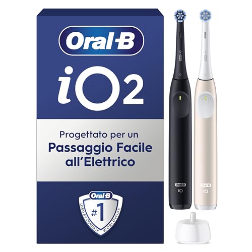 Oral-B iO 2, 2 Spazzolini Elettrici, 1 Testina di Ricambio, Nero e Rosa - 1 Testine di Ricambio per Spazzolino Elettrico, Ricaricabile, Sensore di Pressione, Delicato sulle Gengive, Pulizia Denti